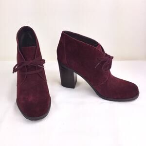 Franco Sarto Burgundy Suede “Nashville” Lace-Up Ankle Boot, Dark Red, Sz 8.5